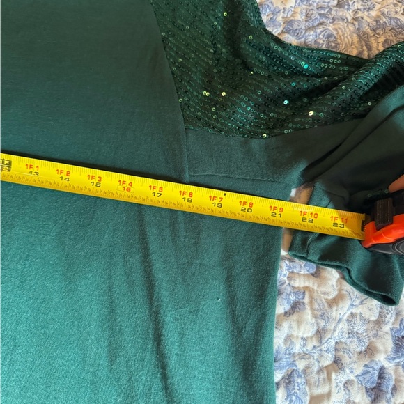 Emerald Green Sequin Sleeve Top - Picture 3 of 5